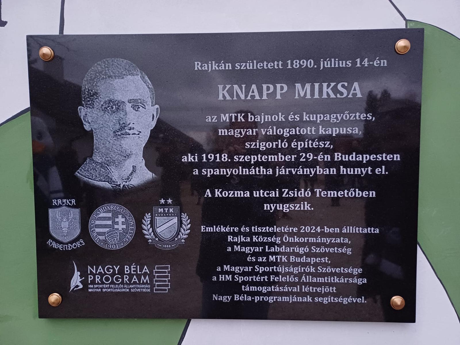 Emléktáblát avattak Knapp Miksa emlékére